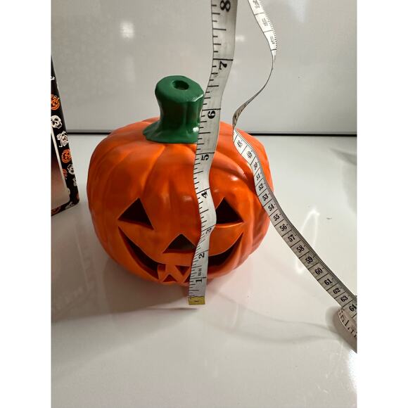 Vintage New Halloween Ceramic Pumpkin Jack O' Lantern smiley candle tealight - Picture 8 of 8